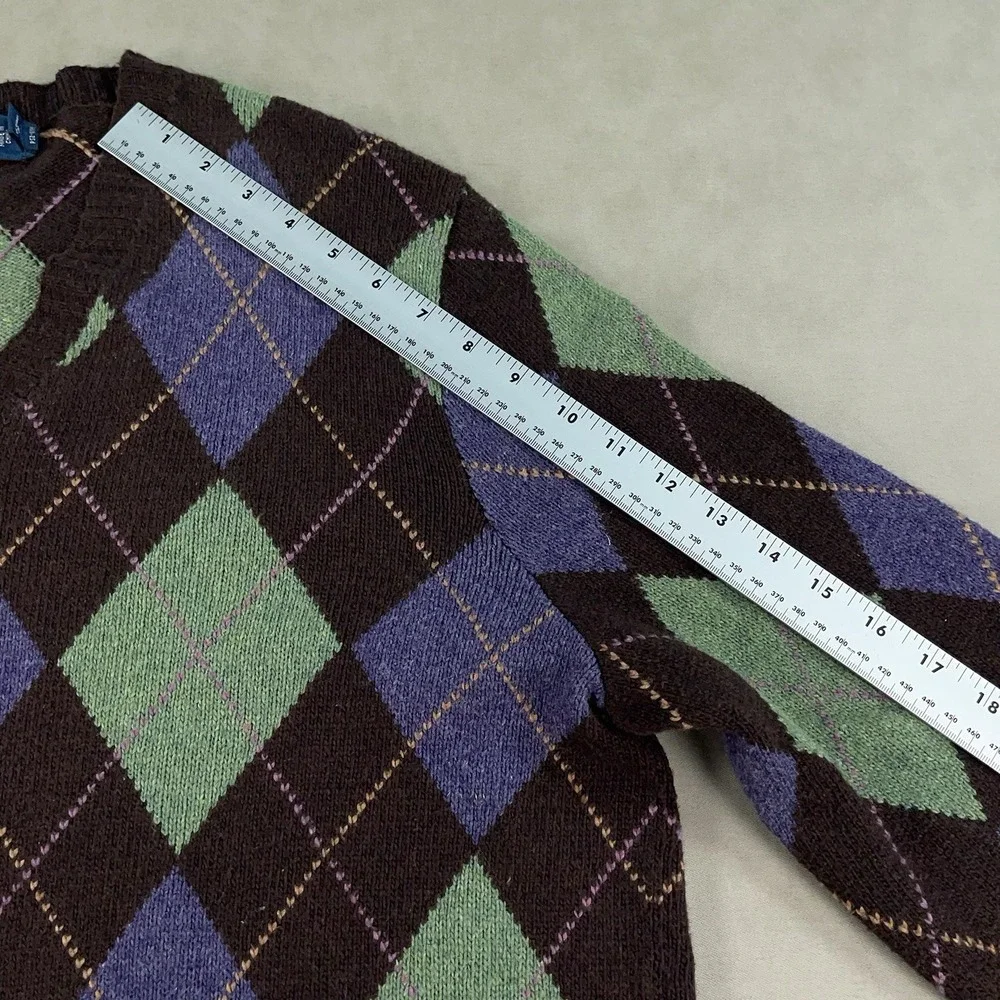 Polo‎ Ralph Lauren Sweater Mens XL Brown Green Argyle Diamond Cotton Cashmere